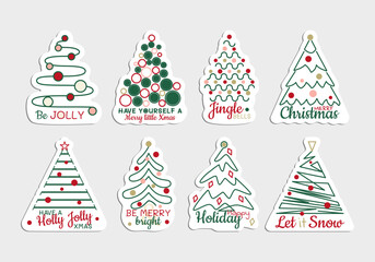 Christmas trees stickers set with signs