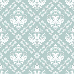 Fototapeta na wymiar Classic seamless pattern. Damask orient ornament. Classic vintage background. Orient light blue and white ornament for fabric, wallpaper and packaging