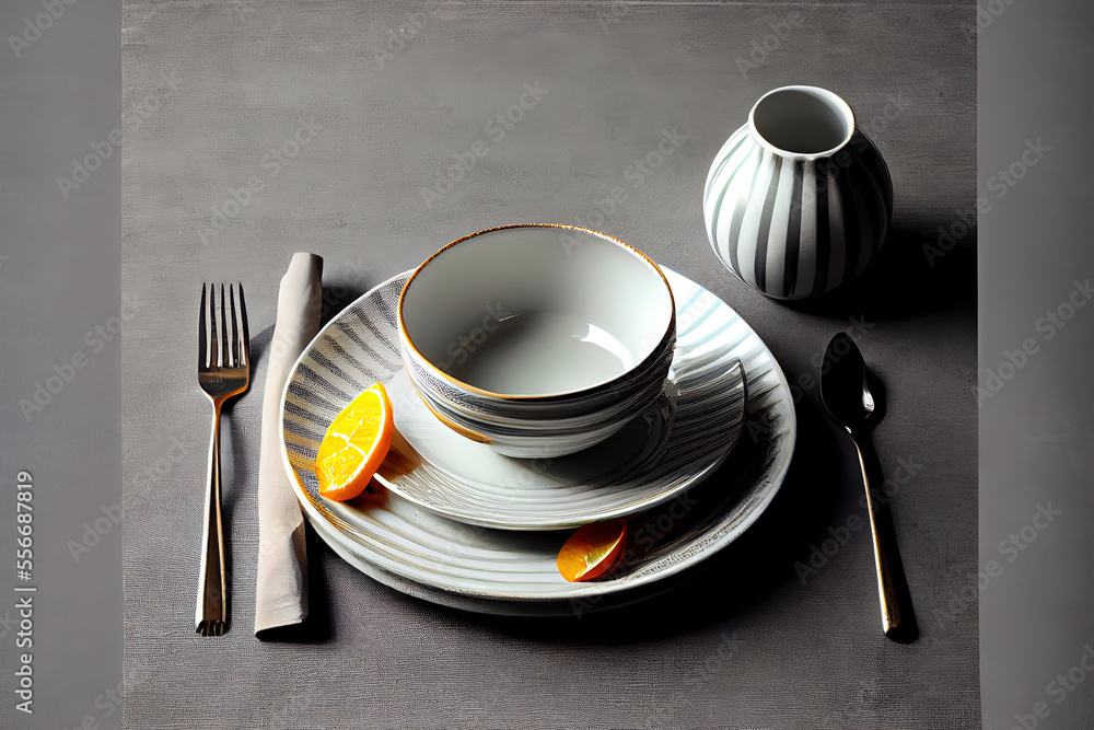 Poster table setting with empty white plate