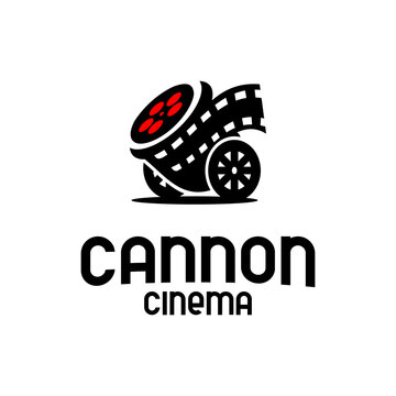 cinema logo vector, cannon roll film vector on white background