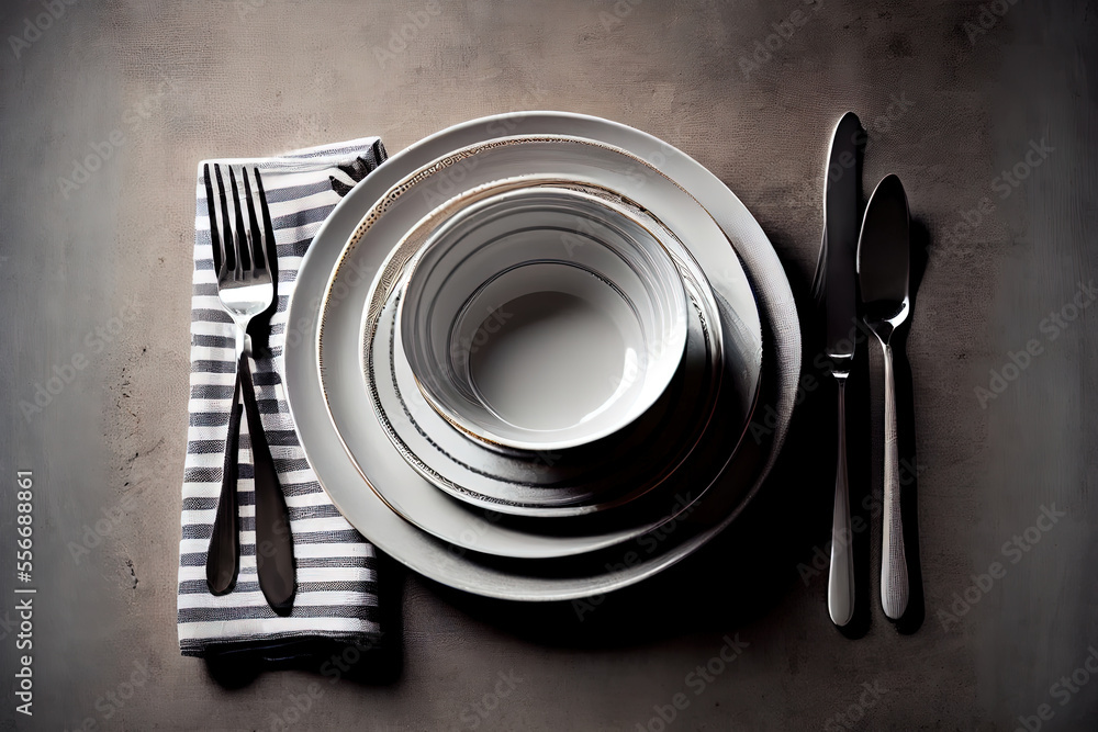 Poster table setting with empty white plate