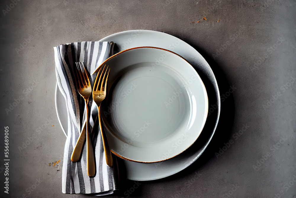 Poster table setting with empty white plate