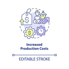 Increased production costs concept icon. Common reason for price increase abstract idea thin line illustration. Isolated outline drawing. Editable stroke. Arial, Myriad Pro-Bold fonts used