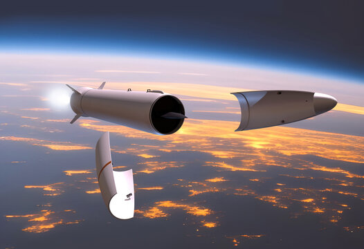 Hypersonic missile in orbit above Earth  (generative AI background)	
