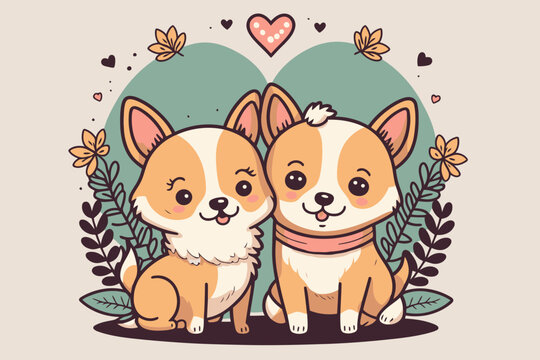 cute couple dogs in love animal valentine day card invitation background