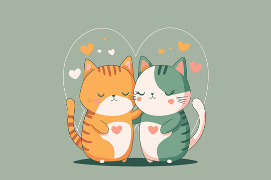 couple cute cat in love animal valentine day card invitation background