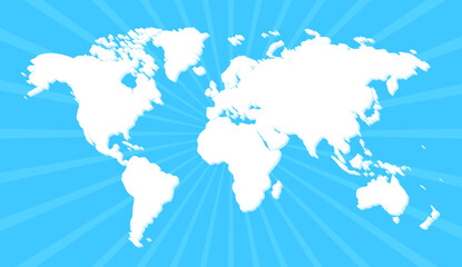 Flat World Map with Shades Isolated on A Bright Blue Background Design