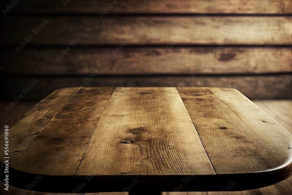 Poster an in-focus frontal shot of a wooden tabletop in the front generative ai