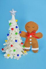 decor on a blue background. children's toys. decoration for a Merry Christmas and a Happy New Year. winter holidays.