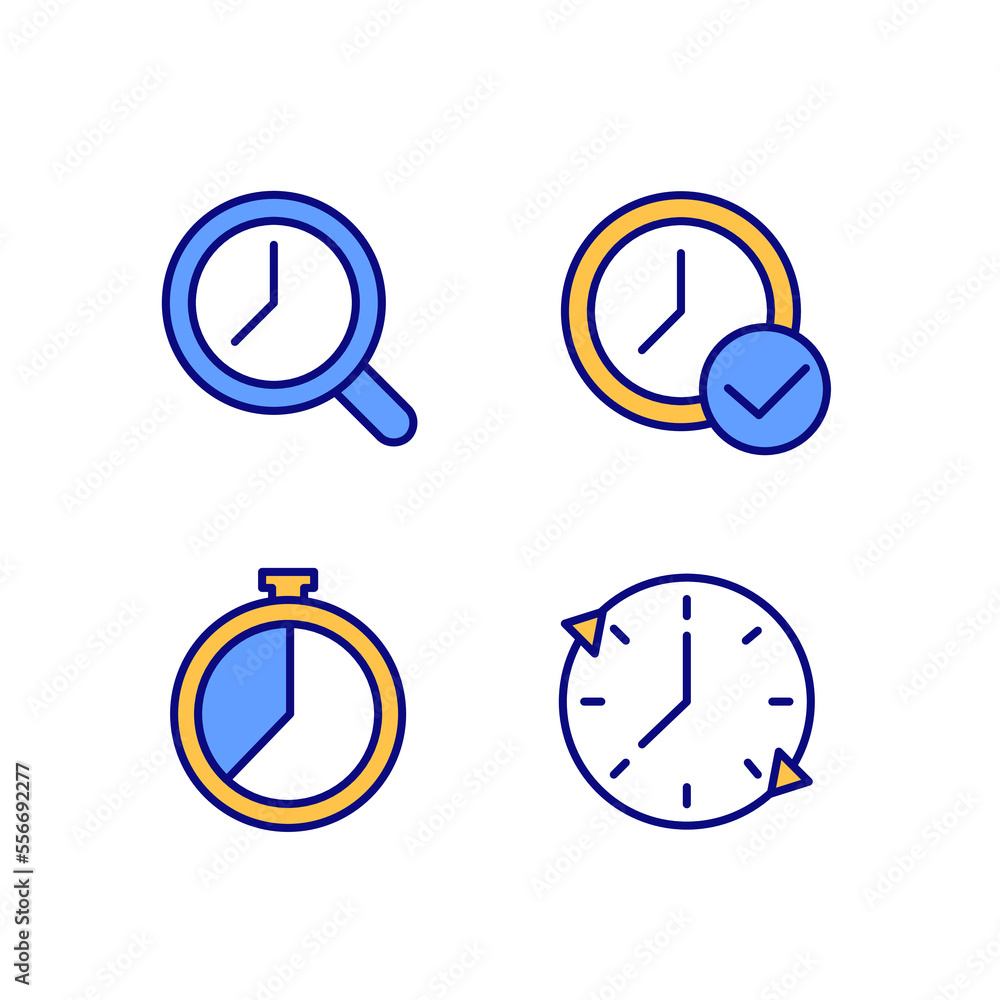 Aufkleber time management pixel perfect rgb color icons set. deadline approval. countdown timer. period. magni