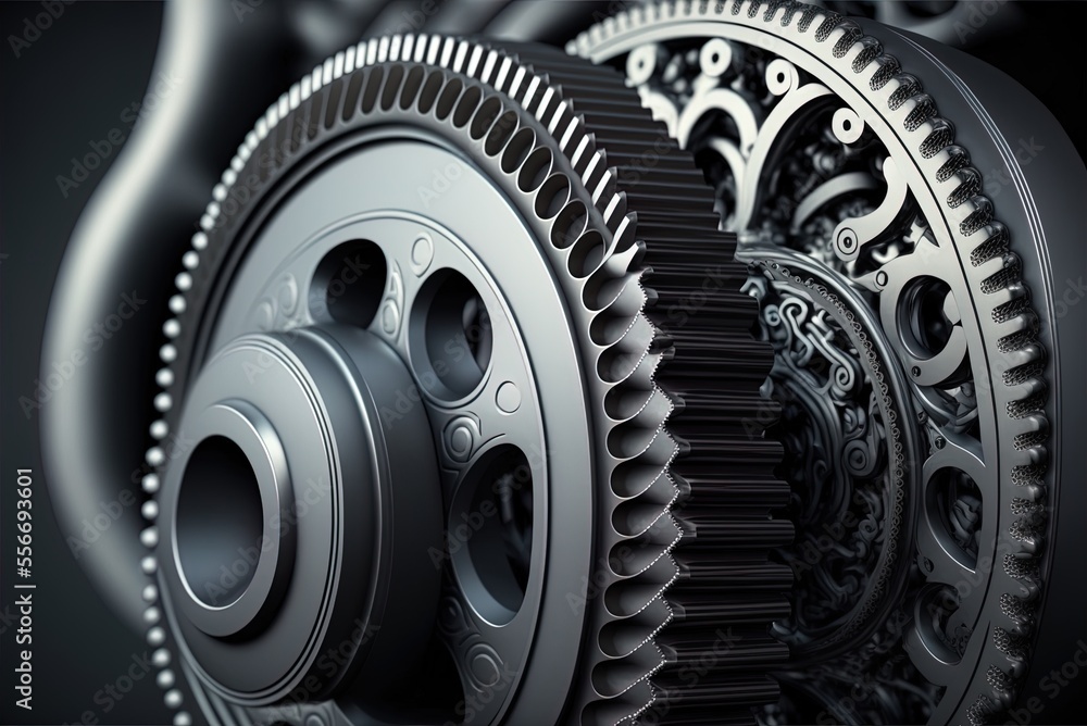Poster grey and silver gears and auto components, shot vertically generative ai