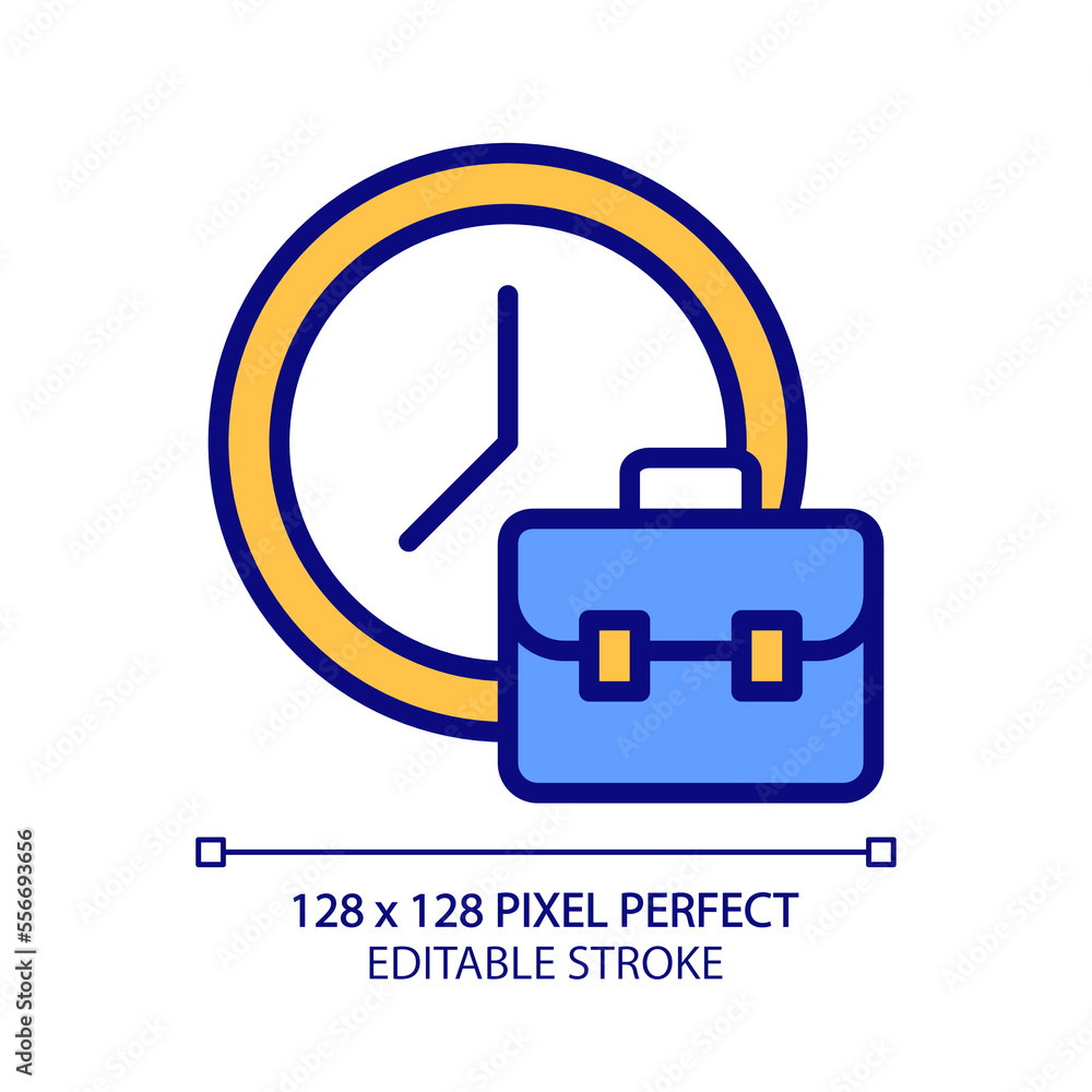 Poster working hours pixel perfect rgb color icon. employment duration. full-time employee. work schedule. 