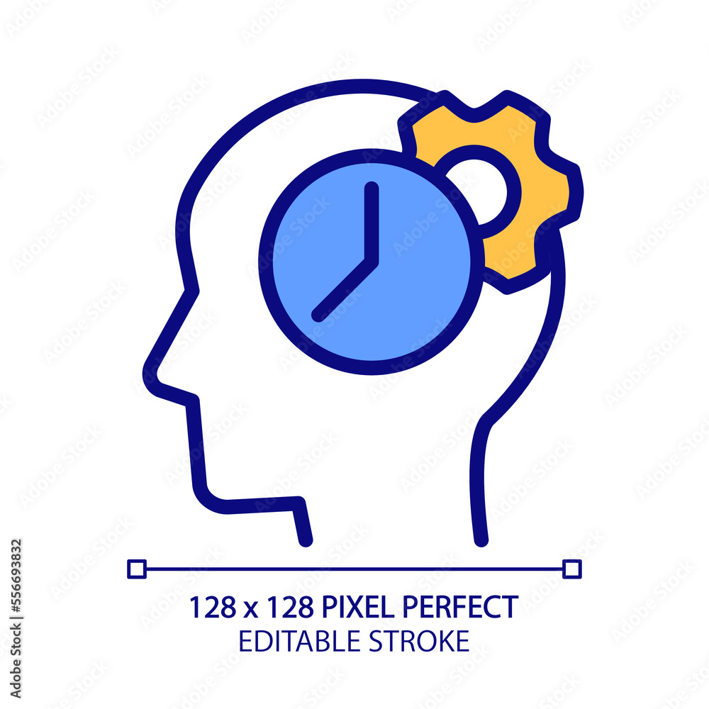 Poster time for thinking process pixel perfect rgb color icon. synchronizing biological clock. keep learnin