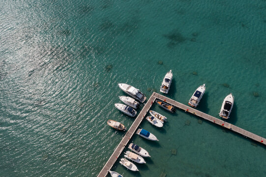 Moored Boats At The Pier Top View