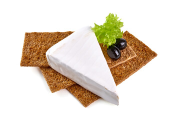 Fresh Camembert cheese. Sliced Brie cheese, isolated on white background.