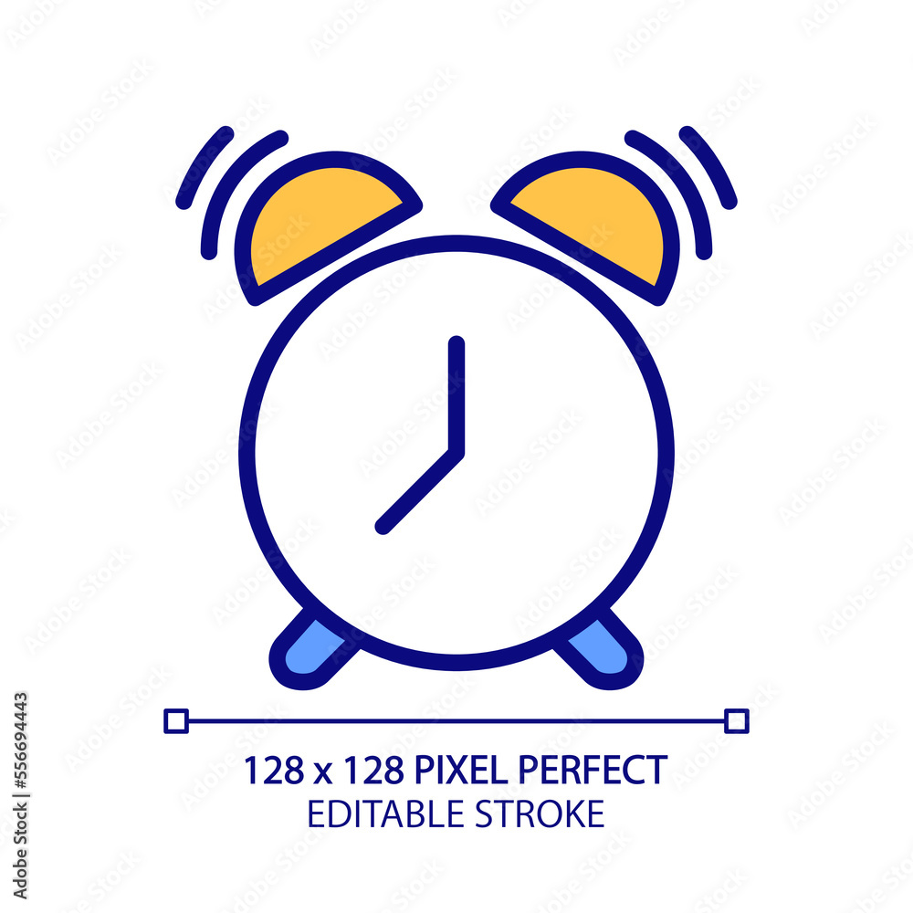 Poster ringing alarm clock pixel perfect rgb color icon. wake up time. sleep schedule. reminder tool. isola