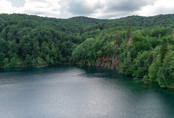 Plitvice Lakes in Croatia. Sightseeing place. Very popular among tourists. Beautiful Landscape and Nature.
