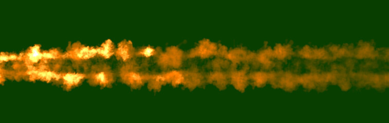 two blazing lines of fire on green screen, isolated - object 3D illustration