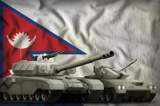 Nepal tank forces concept on the national flag background. 3d Illustration