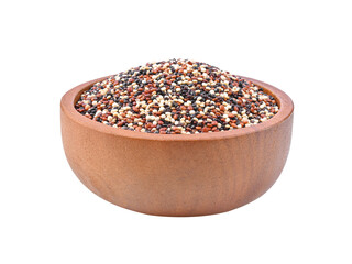 Quinoa seeds in wooden bowl on transparent png.