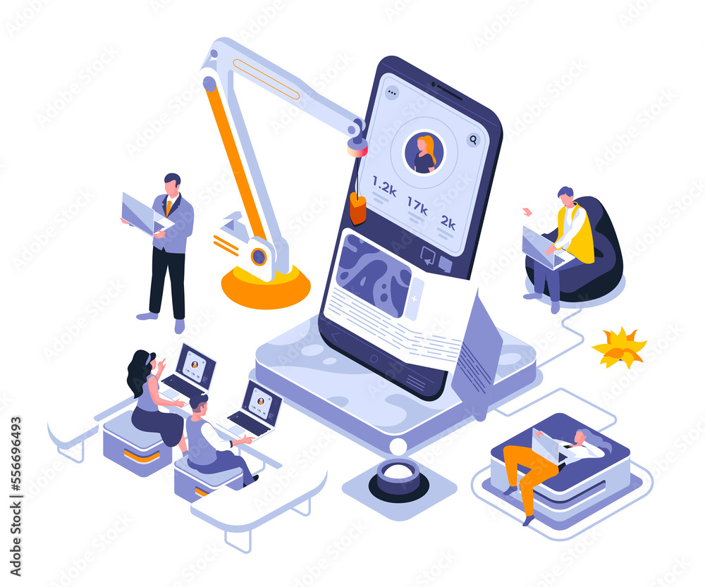 Poster social network landing page template. online digital blog profile website header ui layout with isom