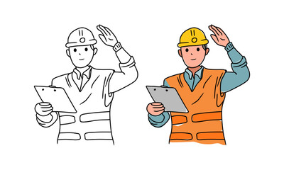 Construction man line art drawing illustration