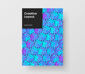 Isolated geometric hexagons company identity concept. Unique magazine cover A4 vector design template.