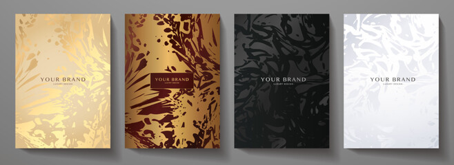 Modern cover design set. Luxury black, silver, gold background with abstract pattern. Premium vector template for menu, invite, brochure template, lux flyer,  invite card