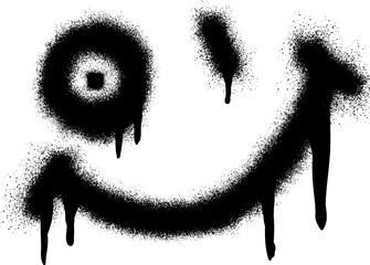 Smiling face emoticon graffiti with black spray paint - obrazy, fototapety, plakaty