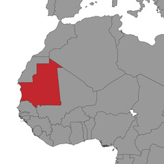 Mauritania on world map. Vector illustration.