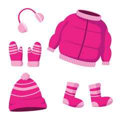 set of winter clothe illustration, seasonal clothe for man, women, and kids