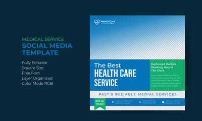 Modern minimalist medical healthcare social media post design or doctor clinic web banner, ads template design abstract shape square social media banner design	