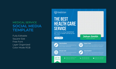 Modern minimalist medical healthcare social media post design or doctor clinic web banner, ads template design abstract shape square social media banner design 