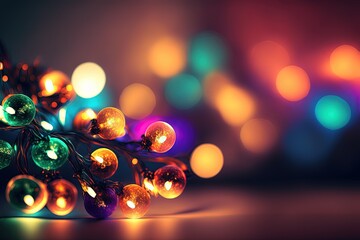 illustration abstract background of glitter glow fairy lights, string lights with bokeh	
