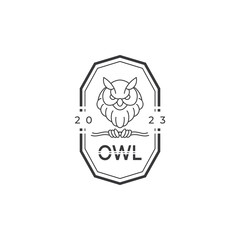Vintage owl line art logo design