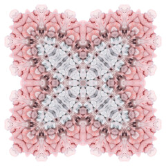 Square pink beautiful pattern of paint in delicate pastel colors. Mandala isolated on white background.