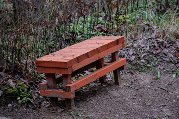 old bench in Latvia cemetery in gloomy autumn day