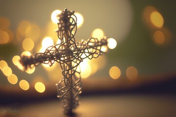 illustration background of cross symbol of believe hanging with bokeh light