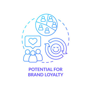 Potential for brand loyalty blue gradient concept icon. Customer relationship. Market segmentation benefit abstract idea thin line illustration. Isolated outline drawing. Myriad Pro-Bold font used