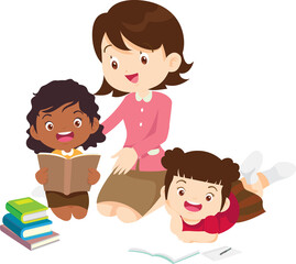 back to school with kids reading book education happy children concept
