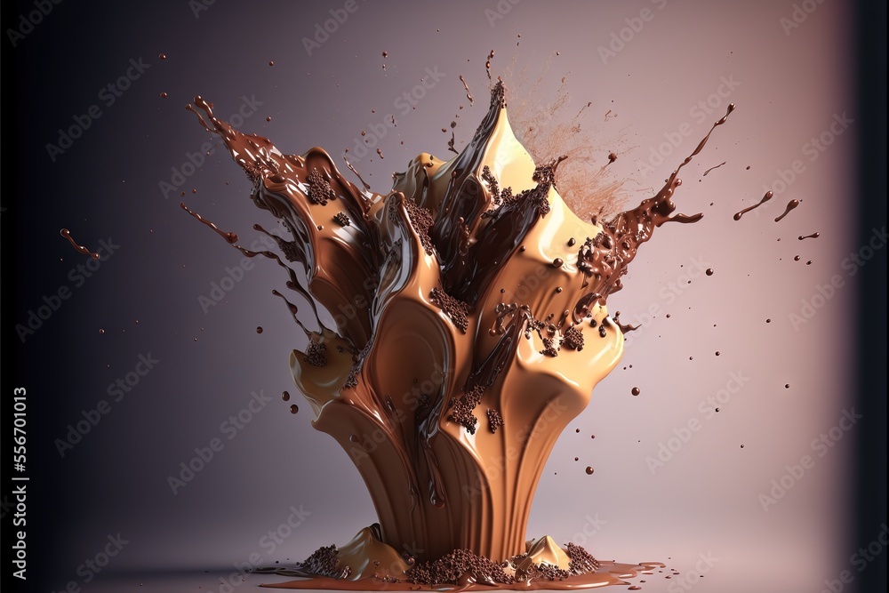 Aufkleber a chocolate splash with chocolate on top of it and a purple background with a black border around it and a white border around the edges., generative ai