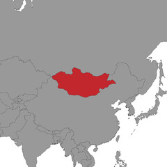 Mongolia on world map. Vector illustration.