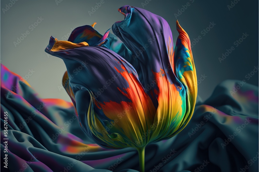 Poster a colorful flower with a black background and a gray background with a blue background and a yellow 