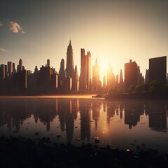 city skyline at sunrise