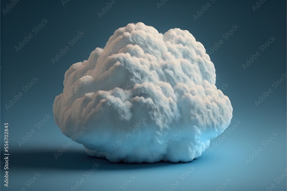 Poster a cloud is floating in the air on a blue background with a shadow of the cloud on the ground., gener