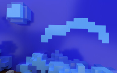 Fototapeta premium Water 8 bit cube blue