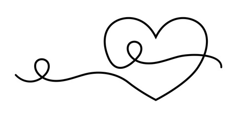 Serce rysowane ręcznie jedną linią z zawijasami. Element do projektów w płaskim stylu. Symbol miłości, troski, przywiązania. - obrazy, fototapety, plakaty