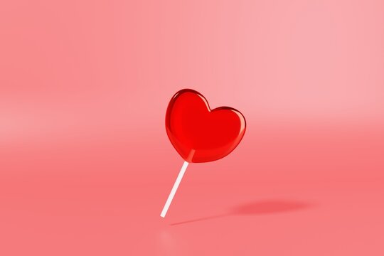 lollipop candy with love shape in 3d rendering