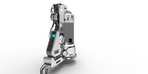 cryogenic capsule science fiction silver with blue lights on white background