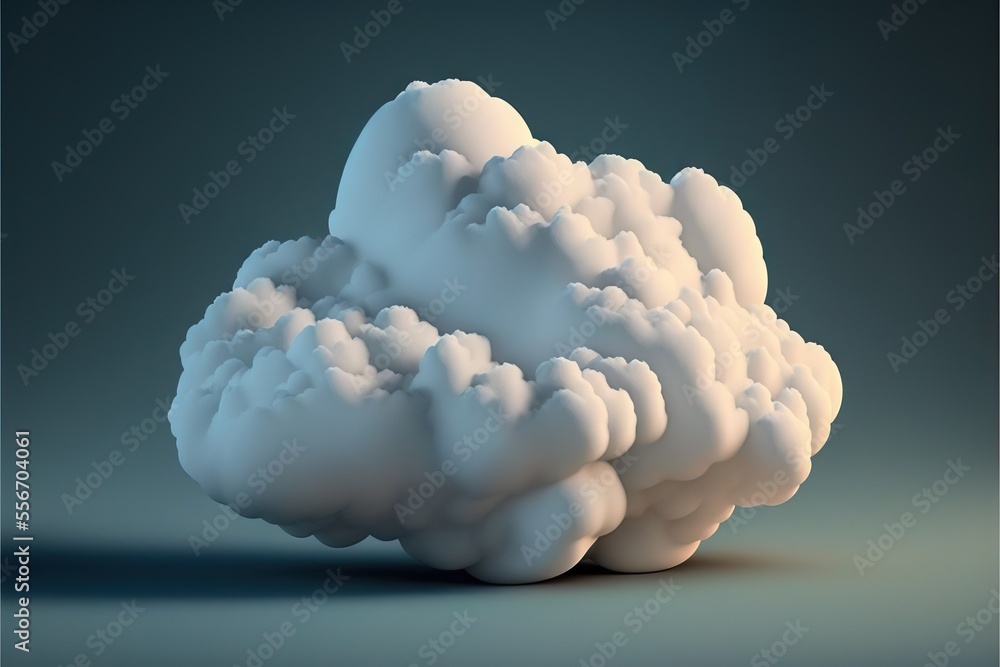 Poster a cloud is floating in the air on a gray background with a shadow on the ground and a black backgrou